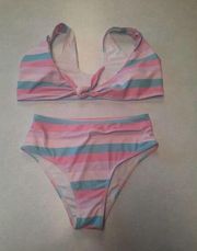 Pink Lily Create Your Own Sunshine Pastel Striped Bikini Two-Piece Swimsuit XS