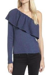 NWT Women's Ella Moss “Loli” Blue Ruffle One Shoulder Sweater Sz M Medium