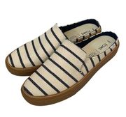 TOMS Striped Canvas Slip On Mule Tan Navy Blue Size 8.5 NEW