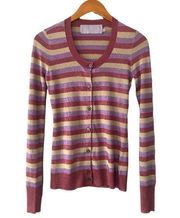 Vera Wang Lavender Label Metallic Stripe Cardigan Sweater Size Small