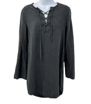 Bella Dahl Lace Up Drawstring Long Sleeve Tunic Tee Dress Charcoal Grey XS