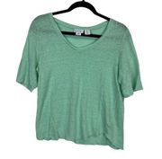 Nicole Miller Women's V-Neck Short Sleeve Shirt Large Linen Mint