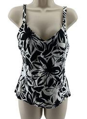 Jantzen Black & White Hibiscus Tankini Top