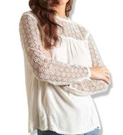 Super Dry Off-White Crinkle Lace Top Blouse Size 6