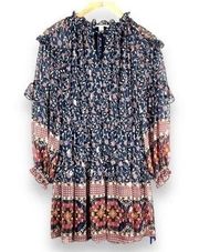 Chelsea & Violet maroon gray floral tiered ruffle long sleeve shift dress M