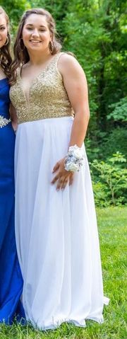 White and Gold Prom Dress