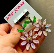 | IRIDESCENT RHINESTONE DAISY DROP EARRINGS