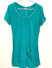 ATHLETA Knotty But Nice Tunic Solid Teal Blue Green Short Sleeve Athleisure Top