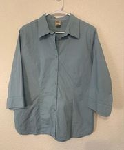 Shirt Women's XLarge Button Up 3/4 Sleeve Striped Blue
