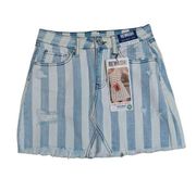 NWT Rewash Denim Mini Skirt Size 26 Distressed Frayed Stripe Blue White