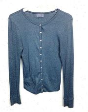 Michael Stars Crewneck Cardigan Sweater Blue One Size Fits Most Cotton Blend