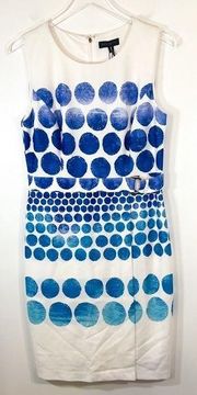 NWT Nordstrom Donna Karen White Blue Polka Dot Sleeveless Belted Sheath Dress 10