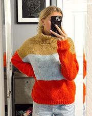 Woven Heart Chunky Knit Turtleneck Sweater