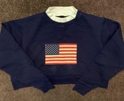 Cropped Oversized American Flag Crewneck Sweatshirt