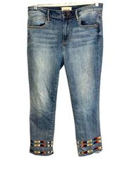 Driftwood Colette Embroidered Raw Hem Jeans Archer Aztec Boho Southwestern sz 27