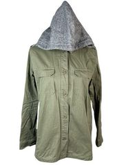 Active USA Hooded Shirt Jacket, Army Green, Gray, Large