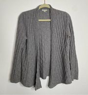 Garnet Hill 100% Cashmere Grey Cable Knit Cardigan Sweater S