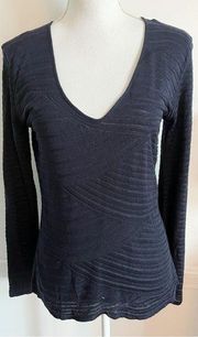 Armani Collezioni • Navy Blue Semi Sheer V Neck Blouse