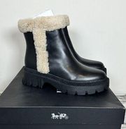 Coach Jane Chelsea Boot Size 8.5 New In Box Black Sherpa Reg $385