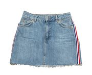 Topshop  Cut Off mini Jean Skirt. Red white blue silver stripe. Size 6. Like new!