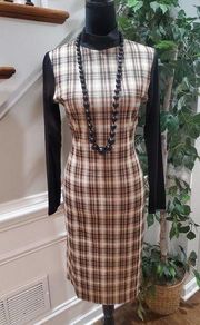 Urban Outfitters Loft Women's Brown Plaid Polyester Mock Neck Knee Length Dress Size Large