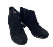 Dansko Black Suede Heeled Ankle Bootie Boots Womens 38 Wrinkled Side Zip Comfort