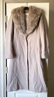 Coat Waldorf Faux-Fur Wool Belted Princess Full-Length Light Taupe S EUC