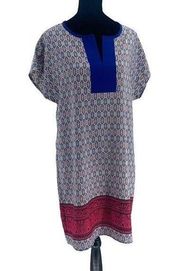 PLEIONE SHIFT DRESS Small Royal Blue/Pink/Yellow Print Capped Sleeve NWT