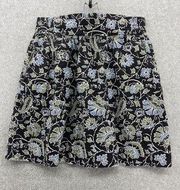 LOFT Ann Taylor Women's Skirt Floral A Line Linen Elastic Waist Black Small