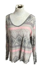 Victoria's Secret  Gray & Pink Long Sleeve Pajama Top XL