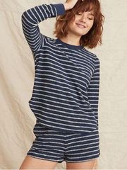 Marine Layer • Navy White Stripe Terry Britton Saddle Crew Top