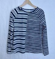 Spanx medium blue and white striped Sun rashgaurd shirt 52