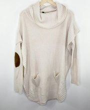 Alya Cream Elbow Patch Long Sleeve Cowl Neck Sweater Women's Size Medium M