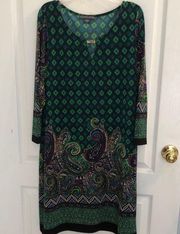 NWOT Covington Green and Purple Print Sheath Dress📝