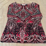 Charter Club woman’s size M 3/4 sleeve black & red paisley top GUC