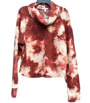 NWT Abound Red & White Tie Dye Waffle Knit Cowl Neck Pullover Sweater Size XS