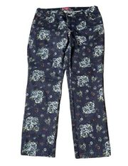 Woman Within Blue Floral Print Natural Fit Straight Leg Jeans with Stretch 14W