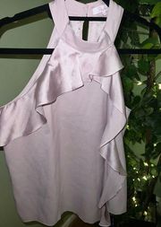 PARKER Satin Sleeveless Mock Neck with Front Ruffles Size Medium