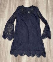 Shareen Blue Lace Mini Dress NWT Long Sleeve Size 10 Lined K7