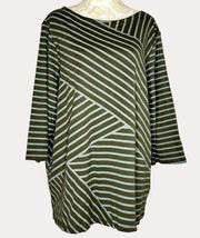 Hasting & Smith Knit Top Blouse Striped Green Gray 1X bv