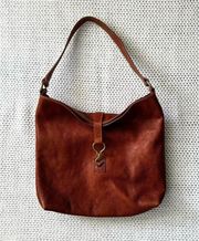 Lauren Ralph Lauren Vintage Cognac Leather Brass Hook Closure Hobo Shoulder Bag