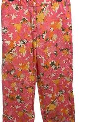 Sigrid Olsen Boho Cottagecore Fairycore Floral 100% Linen Cropped Pant