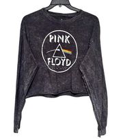 Pink Floyd Crop Top Womens Size Large Long Sleeve black Acid Wash top EUC