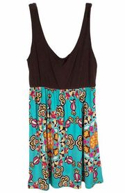 Deja Vu Size Medium Dress A Line Sleeveless Floral Abstract Mini Brown 1073