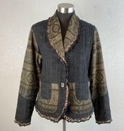 Yak Magic Womens Blazer Jacket M Medium Brown Black Tribal Patchwork Lace Nepal