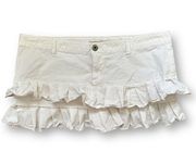 Bongo Y2K Ruffle Micro Mini Hip Hugger Low Rise White Jean Skirt