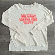 Aerie  OFFLINE Waffle Knit Long Sleeve Tee Thumbholes Cream Peach Graphic Small