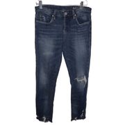 BLANKNYC Crop Girlfriend Denim Jeans Women's 27 Blue Mid Rise Frayed Distressed