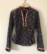 Jean Black Floral Top With Corduroy Accents- Size 3