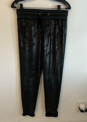 David Lerner Randall Cuffed Black Velvet Sweatpants